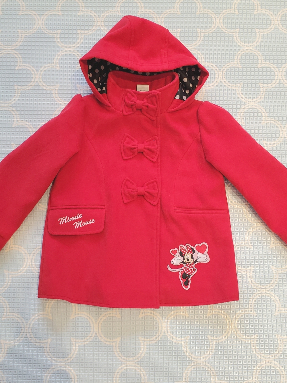Disney Girls Red Hooded Minnie Mouse Pea Coat